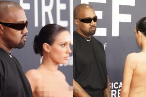 Kanye West y Bianca Censori en alfombra roja de los GRAMMY: ¿los corren tras polémico vestido de ella? 