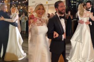 Este es el primer modelo de vestido de novia que lució Migbelis Castellanos durante su boda de este fin de semana.   