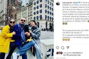 Pepe Aguilar apareció así en NYC este martes 19 de abril junto a su esposa Aneliz y su hija Ángela. 
