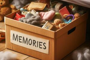 Caja de cartón guardada debajo de una cama