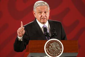 Mexico's President Andres Manuel Lopez Obrador holds a news conference at the National Palace in Mexico City