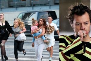 Varias personas huyen del centro comercial Field's después de un tiroteo en Copenhague, Dinamarca, cerca del lugar en que estaba agendado un concierto de Harry Styles. 

