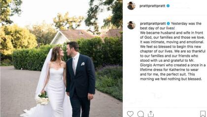 Con una publicación <b><a href="https://www.instagram.com/prattprattpratt/" target="_blank">en su perfil de Instagram, Chris Pratt</a></b> confirmó que este sábado se casó con Katherine Schwarzenegger. "Nos sentimos bendecidos al comenzar este nuevo capítulo en nuestras vidas" añadió el actor, quien tuvo un agradecimiento especial para <b>el diseñador Giorgio Armani</b>, por crear tanto el vestido de la novia como el traje que él lució.