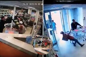 Empleado detiene a ladrón lanzándole una botella de refresco