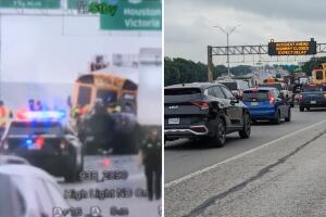 choque múltiple autobús escolar ira al volante autopista 90 35 San Antonio Texas