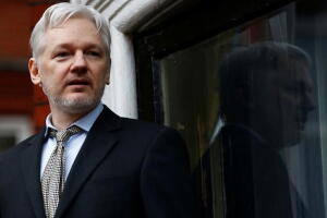 WikiLeaks founder Julian Assange makes a speech from the balcony of the Ecuadorian Embassy, in central London