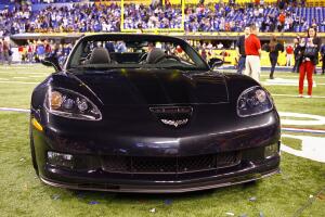 Super Bowl XLVI Most Valuable Player Eli Manning receives the Corvette Grand Sport Convertible