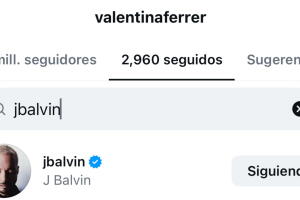 En esta imagen tomada de la cuenta de Valentina Ferrer se observa que ella aún seguía a J Balvin hasta este domingo 20 de septiembre. 