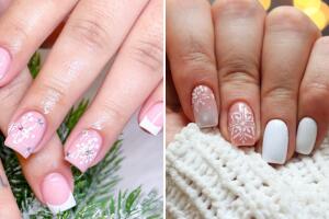 Diseño navideño en color blanco para uñas cortas