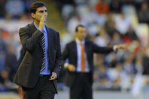 Zaragoza's coach Jose Aurelio Gay reacts
