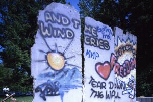 Piece of the Berlin Wall displayed at the Newseum museum, Arlington, Virginia