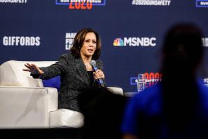 U.S. Democratic presidential candidate Sen. Kamala Harris (D-CA) responds to a question from an audience member during a forum held by gun safety organizations the Giffords group and March For Our Lives in Las Vegas