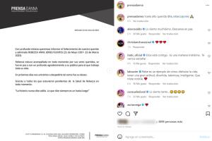 Comunicado muerte Rebecca Jones
