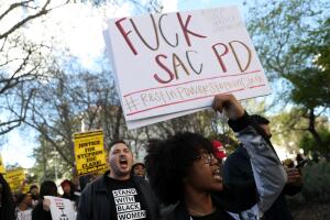 Demonstrators Protest Against Recent Sacramento Police Shooting Of Unarmed Black Man