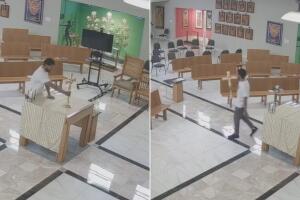 Cámaras graban a ladrón robando cruz bañada en oro de iglesia católica en Boyle Heights