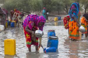 Chad women are taking dirty water for a drink and use for daily life