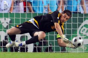 Spanish goalkeeper Iker Casillas saves a
