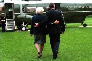 President Bush and Barbara Bush Walk Arm in Arm to Marine One in Circa 1991