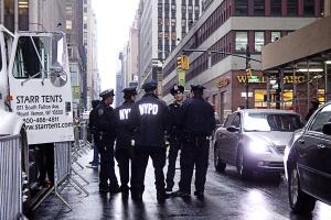 New York police officers talking on the street