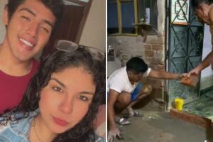 Angie Sandoval mostró a TikTok como su papá puso a su novio Alessandro Pacherres a trabajar en arreglos de su casa