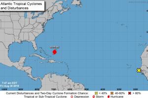 Ubicación del huracán Dorian a las 7:47 AM del viernes 30 de agosto.