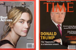 Una portada real de la revista Time (izqda.) y la portada falsa en los clubes de golf de la Trump Organization