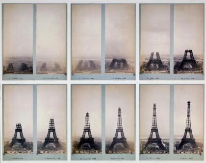 En la imagen se ven las etapas de construcción de la torre Eiffel entre el 8 de octubre de 1887 y el 12 de marzo de 1889. El diseño de la torre fue recibido con escepticismo por parte de los crÃticos. Muchos creyeron que una 'mole' de hierro' en el corazón de la majestuosa ParÃs serÃa un 'horror'.