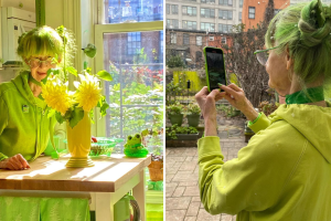 Mujer en Nueva York se hace viral por usar únicamente prendas de color verde