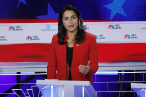 U.S. Rep. Tulsi Gabbard speaks at the first U.S. 2020 presidential election Democratic candidates debate in Miami, Florida, U.S.,
