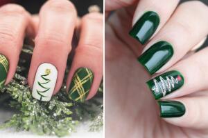 Diseño de uñas con un árbol de Navidad