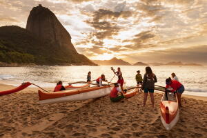 Women preparing the outrigger canoe