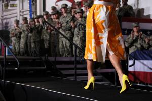 U.S. first lady Melania Trump participates in a Memorial Day Address aboard the USS Wasp (LHD 1) in Yokosuka