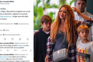 Así reportó el periodista Marc Leirado el regreso de Shakira junto a sus hijos a Barcelona. A la derecha aparece la cantante con ellos en una de las más recientes fotos en la que fue captada en Miami.  