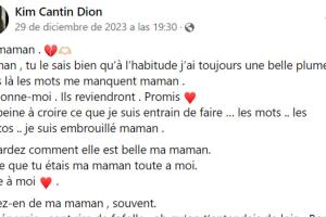 Kim Cantin Dion, hija de Brigitte Dion, emitió este mensaje en Facebook tras la muerte de su madre.  