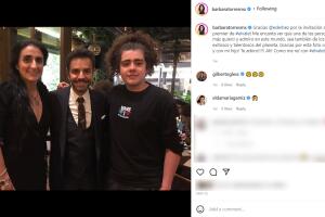 Bárbara Torres, su hijo y Eugenio Derbez en la premier en México de la cinta 'The Valet'.