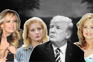 De izquierda a derecha, Stormy Daniels, Summer Zervos, Donald Trump y Karen McDougal. Estas tres mujeres llevaron sus casos contra el presidente a la justicia. 