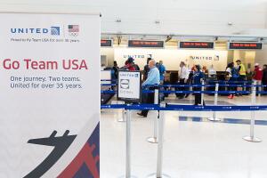 United Airlines Celebrates Team USA As Over 85 U.S. Athletes Get Ready To Board Their Flight At George Bush Intercontinental Airport In Houston on August 3, 2016, En route To Rio To Chase Their Dreams Of Winning Olympic Gold