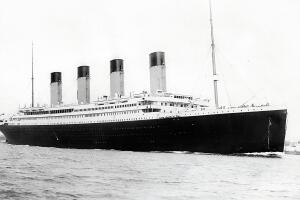 A photograph c1912 of the unsinkable four-funnelled ship the RMS Titanic. Part of the White Star Line, Titanic sank off
