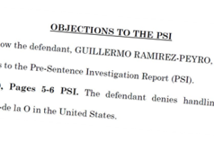Fragmento de un documento del expediente contra Ramírez por lavado de dinero en el que se menciona a Peyro de la O.