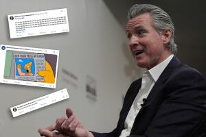 Newsom se burla de Trump durante discurso con mensajes irónicos en redes.