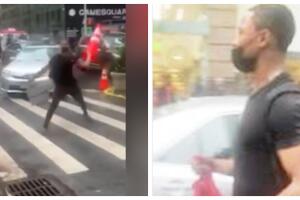 Hasta con los conos de tráfico atacan a vendedor de Times Square