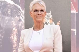 Jamie Lee Curtis Hand And Footprint In Cement Ceremony At TCL Chinese Theatre