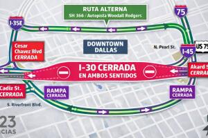 Mapa cierre I-30 Dallas