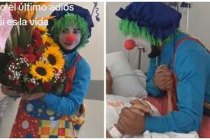 Payasito despide a su mamá con el disfraz puesto.