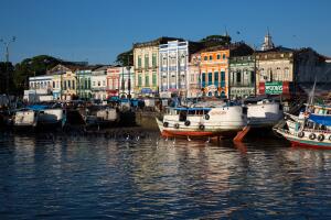 Boats docking at Mercado Ver o Peso, Belém, Brazil