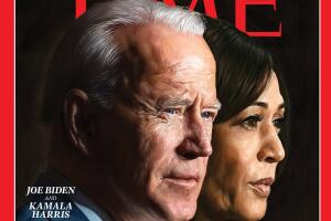 Detalle de la portada de la revista 'Time' que consagra a Biden y Harris como personajes del año 2020.
