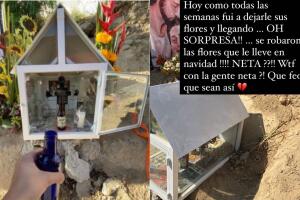 A la izquierda, imagen que Nerea Godínez compartió en la víspera de Navidad y se observan un par de arreglos florales. A la derecha, la nueva foto que ella publicó este lunes 27 de diciembre en la que las flores no aparacen. 