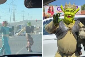 Captan show de ‘Shrek’ en semáforo e Internet no entiende lo que pasa: "México surrealista"