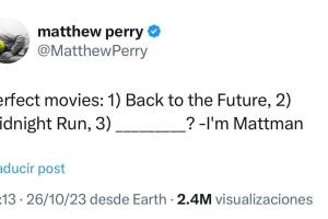 Apenas el pasado 26 de octubre, dos días antes de morir, Matthew Perry preguntó a sus seguidores cuál consideraban como la tercera "película perfecta".  
