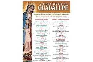 Calendario de Eventos del Día de la Virgen de Guadalupe en la Iglesia Misión Católica de Nuestra Señora de las Américas.
